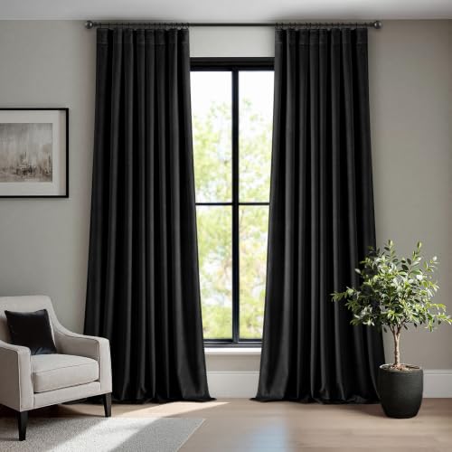 ANRODUO Black Velvet Curtains 96 Inch Length 2 Panels for Bedroom