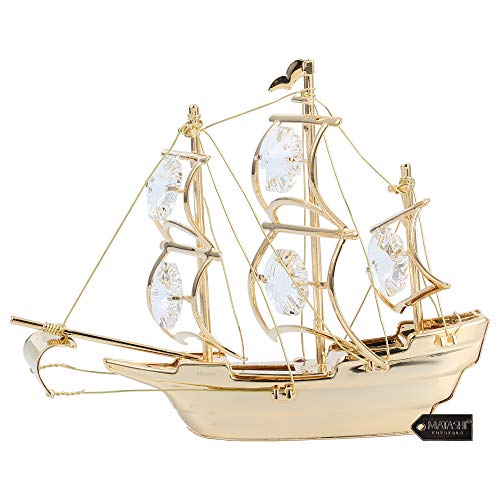 24K Gold Plated Crystal Studded Mayflower Sailing Ship Ornament by Matashi