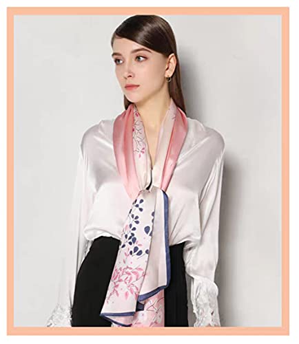 ANDANTINO 100% Mulberry Silk Long Scarf for Women Large Shawls for Headscarf and Neck- Oblong Hair Wraps with Gift Packed(Pink Blue-Leaves)3