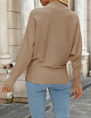 Zesica Women'S 2024 Fall Turtleneck Batwing Long Sleeve Ribbed Knit Casual Soft Pullover Sweater Jumper Top,Camel,Large thumb #6