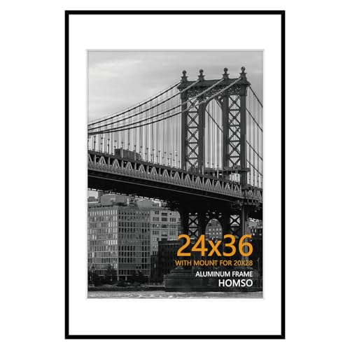Image of Homso 24x36 Poster Frame in Black, Metal Thin Board 24 x 36 Frame with Acrylic Plexiglass for Pictures 20x28 with Mat or 24x36 without Mat for Horizontal and Vertical