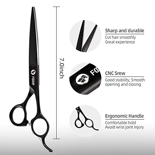 Fogosp Straight Dog Cutting Scissors For Grooming 7.0" Professional Pets Grooming Scissors For Small Medium Dog Cat Right Handed Grooming Beginner Black #TOP3