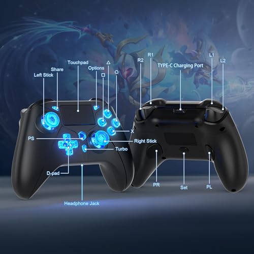 Dinosoo Rgb Wireless Controller For Ps4, Colorful Rgb Lights Controller For Playstation 4/Ps4 Slim/Ps4 Pro With Turbo Programmable Back Button Multi-Touch Pad 6-Axis Motion Sensor 1200Mah Battery thumb #7
