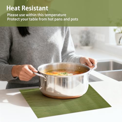 Sets de table verts lavables pour repas en extérieur et dîners sur la terrasse
