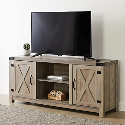 Rockpoint 58Inch Barn Door Tv Stand Entertaiment Media Console Center Industrial Style , Grey Wash #TOP6
