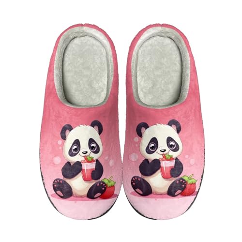 Showudesigns Cute Panda Slippers for Women Size 9-10 Teen Girls Home Shoes Winter House Slipper for Bedroom/Garden/Hotel Slip On Slippers Cartoon Animal Shoes Pink Strawberry