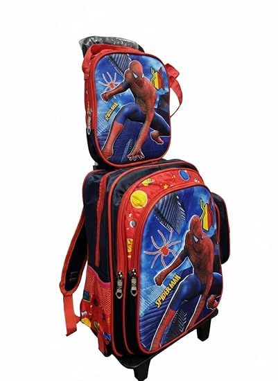 Image of Kids 17 Inch School Backpack Combo Set - Lunch Box Bag & Stationery Pouch | Trolley Bag with 2 Wheels | Durable Polyester Carry-on Travel & School Bag for Boys (Red 1)