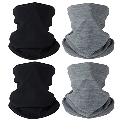 HEGCOIIE 4 Pack Winter Kids Neck Warmer,Fleece Windproof Neck Gaiter Face Covering Mask Snood Scarf Multifunctional Headwear for Boys and Girls Outdoor Sports (2Black+2Grey)