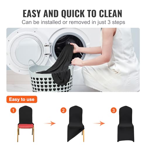 Image of VEVOR 30 Pcs Flat-Front Chair Covers Polyester Spandex Chair Cover Stretch Slipcovers, Wedding, Holiday, Banquet, Party, Celebration, Dining, Black