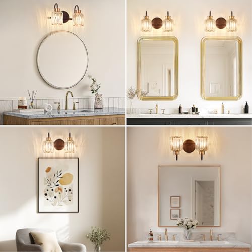 Image of ORB Bathroom Light Fixtures with K9 Crystal Lampshade Bathroom Lighting Over Mirror Vanity Lights for Living Room,Bedroom,Restroom,Hallway 2 Lights