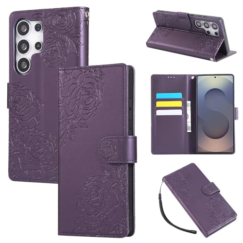 Étui à rabat Samsung Galaxy S26 Plus cuir fleur violet foncé : stop aux écrans brisés
