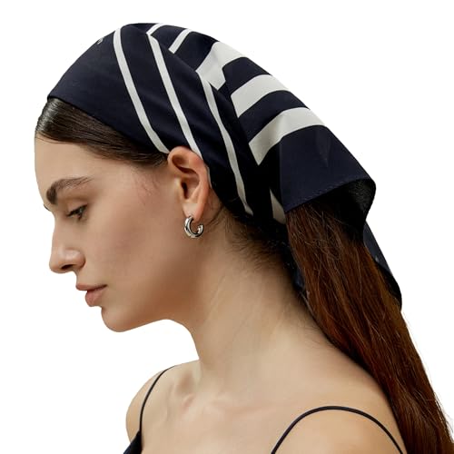 LilySilk Silk Headwear Square Scarf for Women 100% Mulberry Silk Geometric Print Multi-Use 90x90cm Hair Scarves Neck Bag Accessory for Women, Midnight Blue