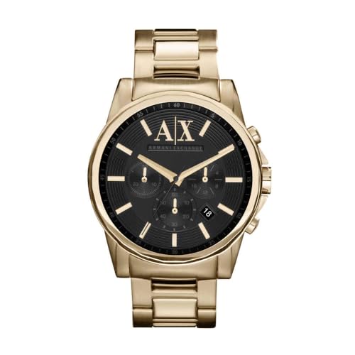 Armani Exchange Uhr für Herren , QuarzChronographenwerk, 45mm GoldEdelstahlgehäuse mit Edelstahlarmband, AX2095