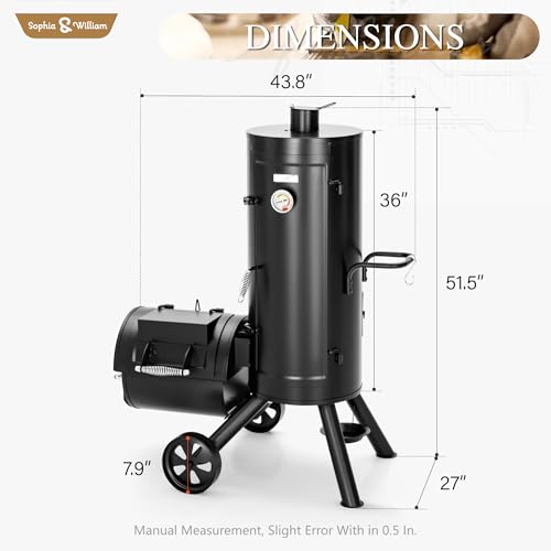 Image of Sophia & William Heavy-Duty Vertical Offset Charcoal Smoker Extra Large Outdoor BBQ Gill with Offset Smoker, 961 SQ.IN. Cooking Area with Warming Tray,Push-out Ash Tray for Event Gathering, Black