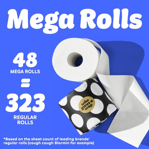 Image of Who Gives A Crap 100% Bamboo Toilet Paper, 48 Rolls, 3 Ply, 370 Sheets, Long, Strong & Soft Toilet Tissue, Sustainable, Biodegradable, Renewable, Tree Free Bathroom Tissue Bulk Toilet Paper