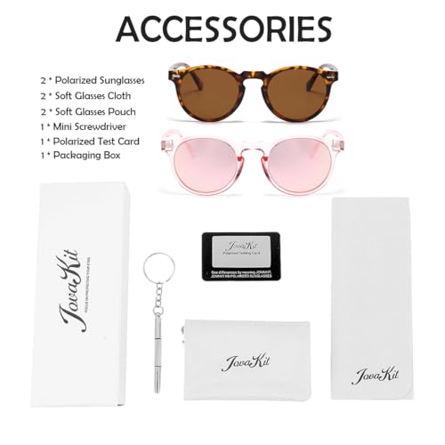 Image of JOVAKIT Vintage Kids Polarized Sunglasses for Girls Boys Age 2-9, Round Sun Glasses for Children UV400 Protection