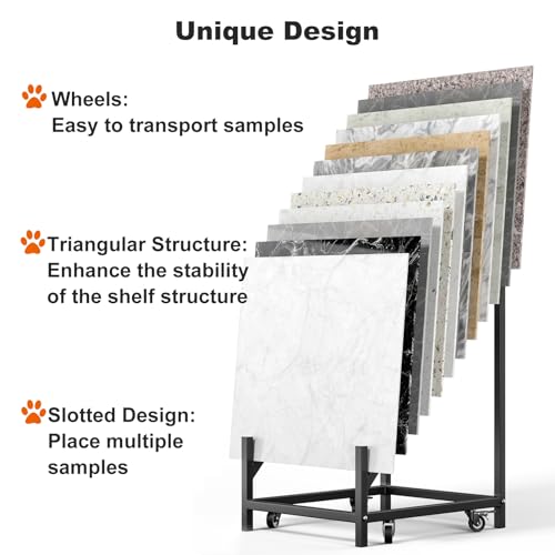 CDDUOLA 12-tier Tile Display Rack, Metal Floor Tile Display Stand with Caster Wheels, Building Material Sample Storage Holder for Exhibition Hall Trade Show Vendor Events