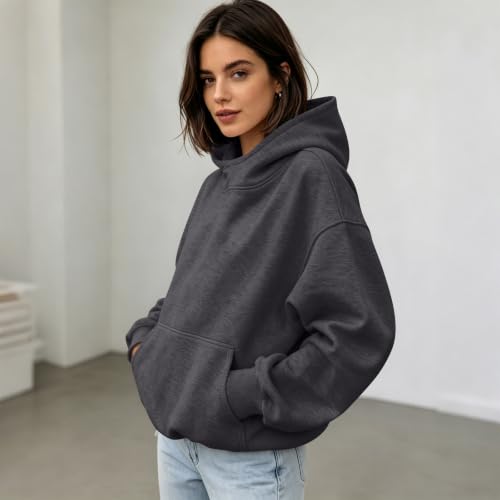 Funnel Neck Hoodie Women Oversized Mock Neck Sweatshirt Fall Clothes | Cotton Comfort Cute Oversized Hoodie, Fleece Fall Lightweight Comfy Kangaroo Pouch Hoodie,Drop Shoulder Long Sleeve Pullover - image 3