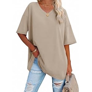 ATHMILE Womens Oversized Shirts V Neck Plus Size Spring Workout Summer Tops Beach Vacation 2026 Gym Clothes Basic Tee