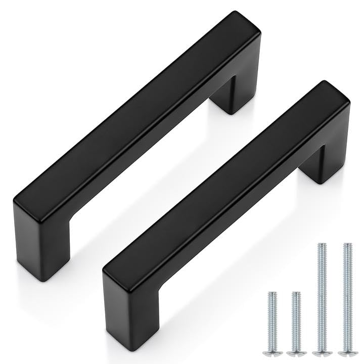 Poignées de cuisine en acier inoxydable noir mat 76mm robustes