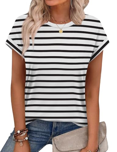 Image of Alaroo Womens Summer Tops Short Sleeve Shirts Crew Neck Cute Trendy Tunic Blouses (S-3XL)