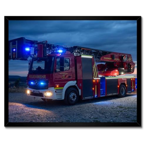 Poster camion de pompiers cadeau anniversaire enfant cadre blanc 50x40
