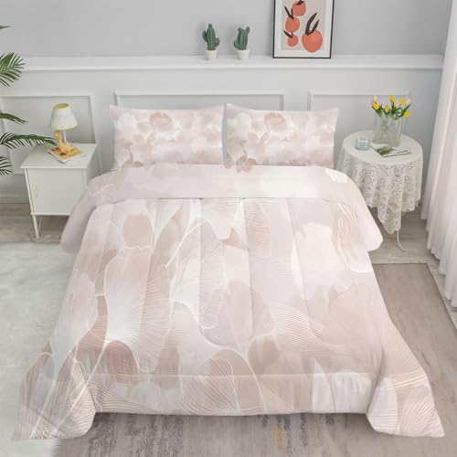 PNHCL Edredón de 240 x 220 cm, diseño de hojas marrones, estilo moderno, reversible, sin funda, lavable, suave para todo el año, con 2 fundas de almohada de 80 x 80 cm