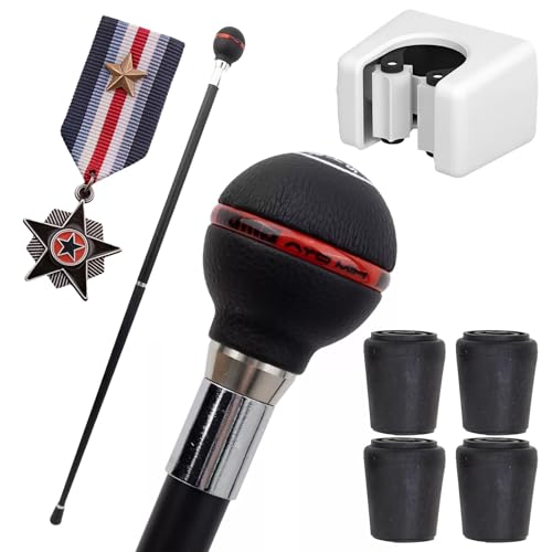 Canne de marche pommeau levier de vitesses noir en aluminium pour homme et femme
