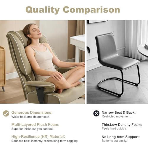 Image of EXCEBET Big and Tall Office Chair 400lbs Wide Seat, Leather High Back Executive Office Chair with Lumbar Support, Ergonomic Chairs Padded Armrests & Thick Cushion (Mesh Green)