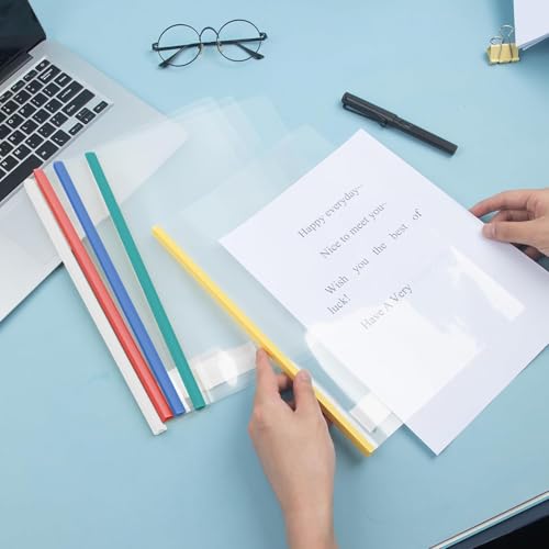 Image of SAYA Strip File Folder for Documents | A4 Transparent Sliding Bar Report Covers | 30 Sheet Capacity | Resume & Presentation Organizer Binder | Durable Grip Slide Bar | Pack of 10