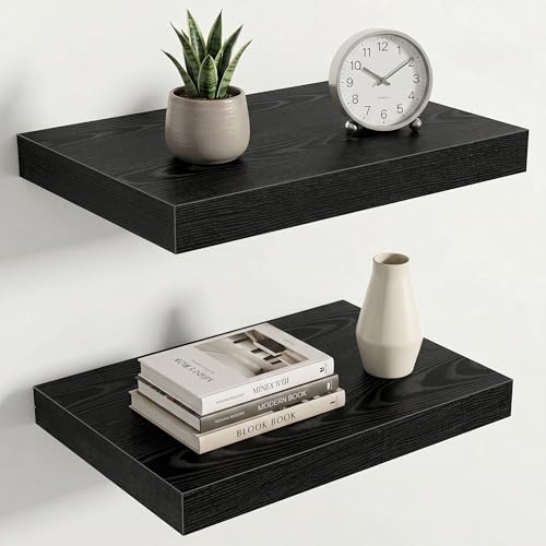 Image of Acovy 10 inch Extra Deep Floating Shelves for Wall, 16 inch Long Wood Wall Shelves Set of 2 for Bathroom Bedroom Kitchen Living Room Laundry Room, Modern Floating Shelf for Home Decor