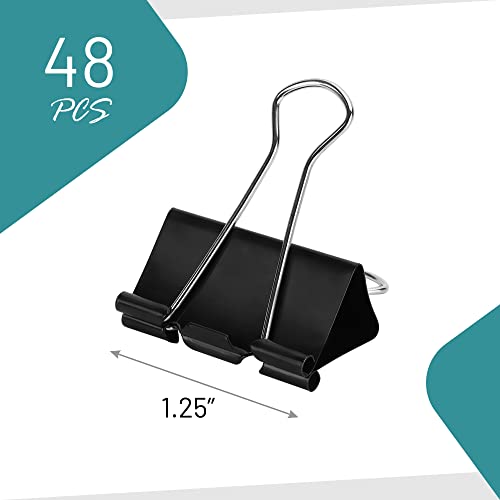 Binder Clips - 48 Medium Binder Clips, 1.25 Inch Black Paper Clamps, File Clip for Home, Office and School Supplies - Thumbnail 3