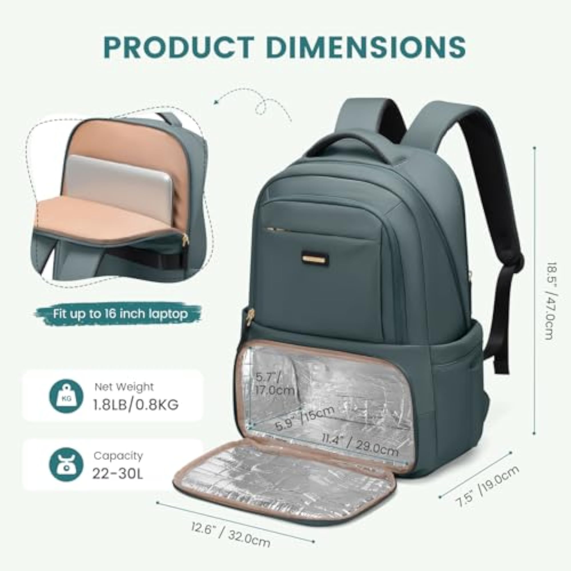 Lunch Backpack with Insulated Cooler Bag
