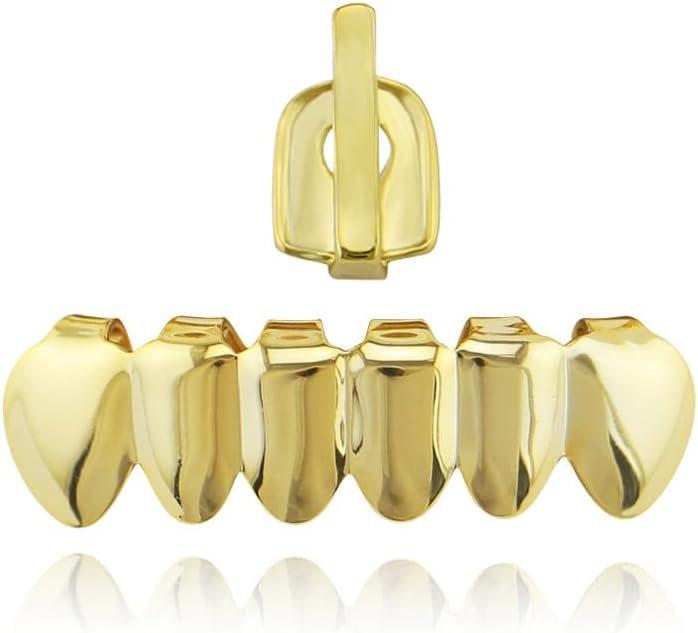 Psivika Single Plain Gap Top Grillz Tooth Top and Bottom Teeth Hip Hop Teeth Grillz Caps Top and Bottom Set for Your Teeth