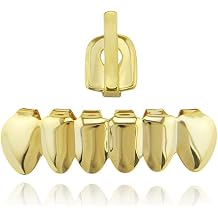 Psivika Single Plain Gap Top Grillz Tooth Top and Bottom Teeth Hip Hop Teeth Grillz Caps Top and Bottom Set for Your Teeth