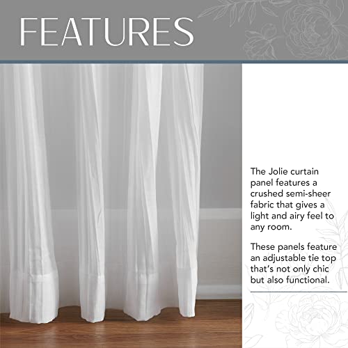 Elrene Home Fashions Jolie Crushed Semi-Sheer Window Curtain, Adjustable Tie-Top Single Panel, 52" X 84" (1 Panel), White #TOP2