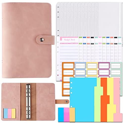 Agenda A6, con 12 organizadores, 5 separadores, 12 hojas de presupuesto, pegatinas de colores, notas adhesivas (rosa) Cover