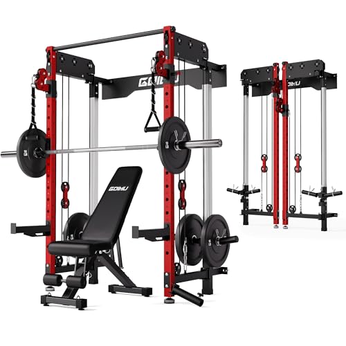 Image of WM3-V4 Folding Squat Rack, Wall Mounted Power Rack with Dual Independent Pulley System, Functional Trainer with 5 Adjustable Function Modes for Space Saving