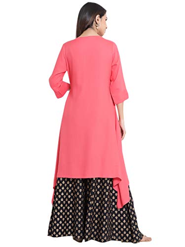 Image of Juniper Women's Coral Rayon Solid Asymmteric Kurta (Coral, XS)