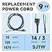 FSTSN 2 Pack 9 ft 14/3C SJTW Appliance/Tool Extension Replacement Power Cord, 14 Gauge 3 Prong Replacement Power Supply Cord Cable, 110V 115V 120V AC Pigtail, 15A, 1875w, Grey