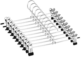 Mutsitaz 10 Pack Trouser Hanger Strong Chrome Skirt Coat Hangers with Non-Slip Clips for Skirts, Pants and Jeans