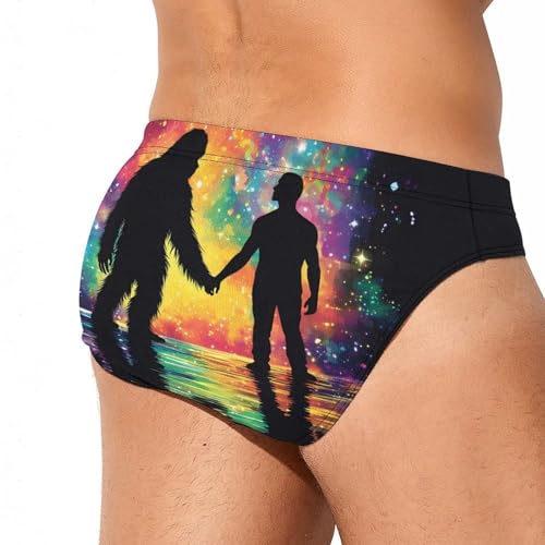 Bigfoot Friendship with Human Mens Swim Briefs Sexy Bikini Swimwear Bathing Suits Trunks3