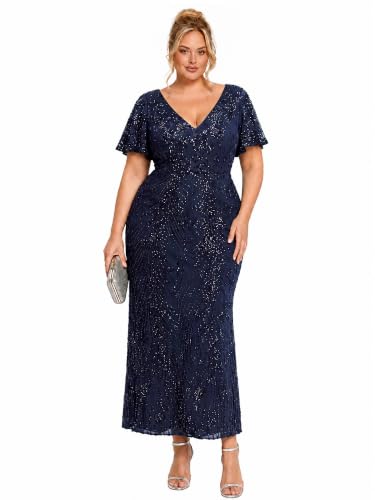 Image of Ever-Pretty Plus Women's Sequin Maxi Plus Size Formal Mother of Bride Dress