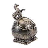 Sosoport Cenicero Vintage de Metal con Tapa Antiviento Diseño Artístico Bronce para Interiores y Exteriores Decoración Elegante para Hogar y Oficina