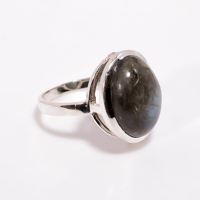 Bague de déclaration argent cabochon ovale labradorite naturelle - 4