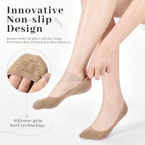 Image of RYI 6 Pairs Cotton Ultra No Show Socks Womens - Non Slip, Loafer Socks For Flats