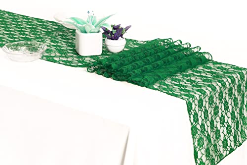 Pack of 10 Lace Table Runners 12 x 108 Inch for Wedding - Hunter Green