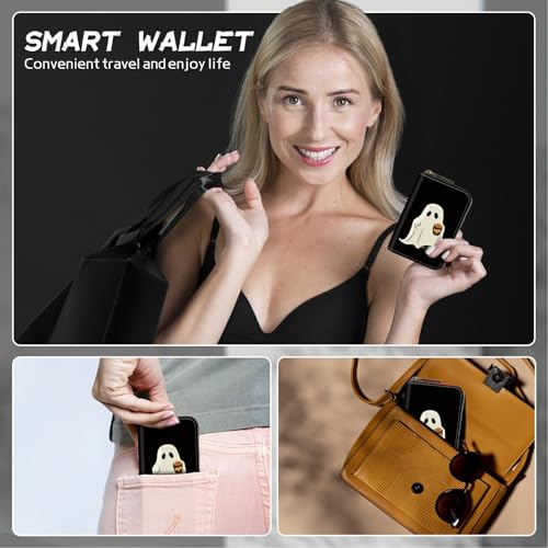 Image of Cute Credit Card Holder with Zipper, Coffee Ghosts RFID-Blocking Card Case Small Wallet for Women Men, Multi-slot Card Organizer Case Travel Accordion Wallet