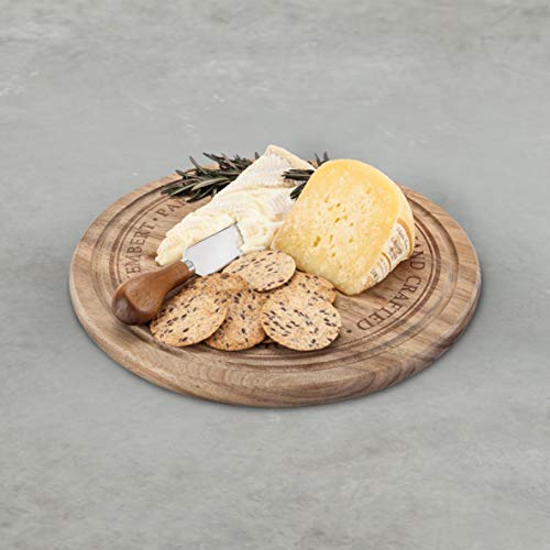 Twine Round Cheese Board and Knife Set Serveware Accessories for Appetizers and Charcuterie, 11 Inch Diameter, Brown - Thumbnail 2