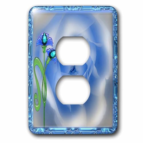 Double prise de courant décorative rose pastel belle fond rose bleu avec fleurs - 2